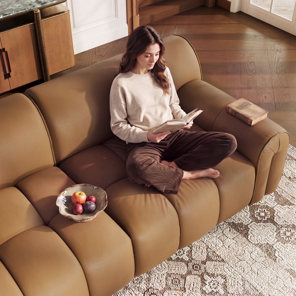 Apartment Caramel Genuine Leather Modular Sofas