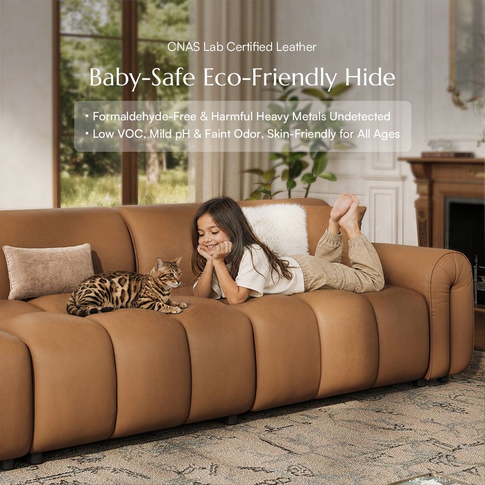 Spill-Resistant Caramel Genuine Leather Modular Sofas