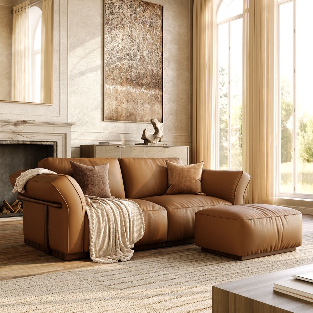 Stain-Resistant Brown Genuine Leather Modular Sofas