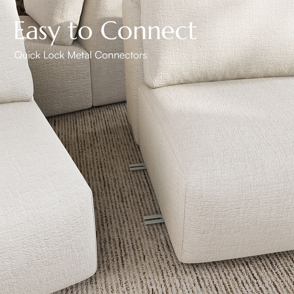 Square Armrest Beige Modular Sofas