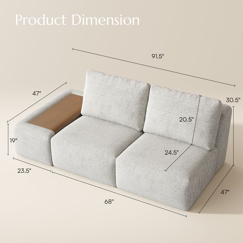 Square Armrest Light Gray Modular Sofas