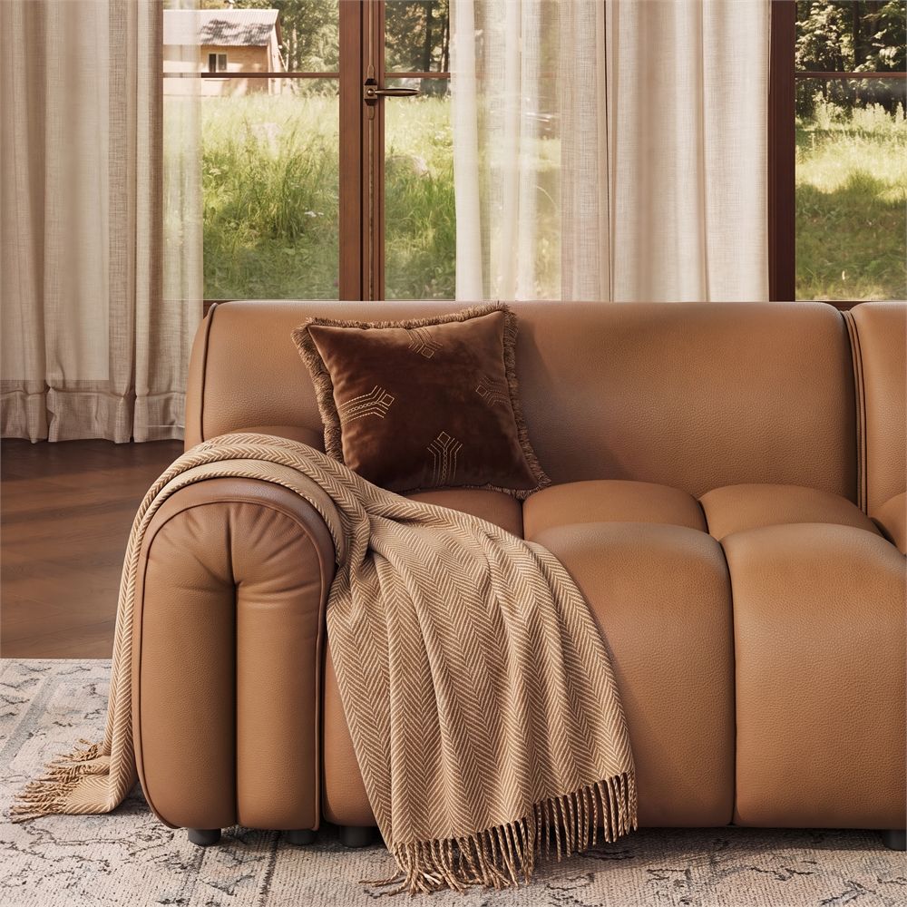 Top Grain Leather Caramel Genuine Leather Modular Sofas