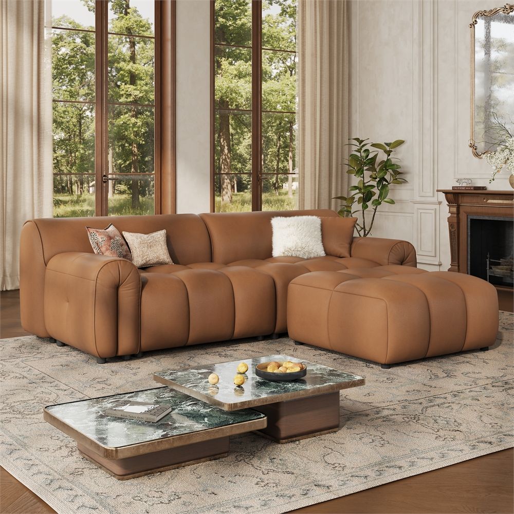 Office Caramel Genuine Leather Modular Sofas