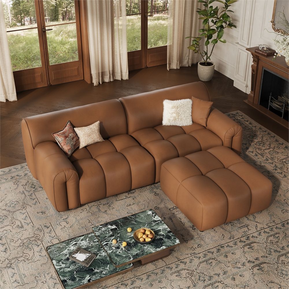 2-3 Seater Caramel Genuine Leather Modular Sofas