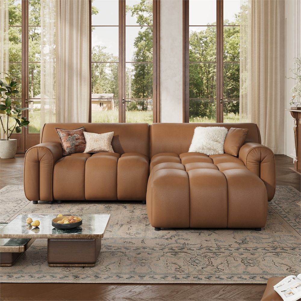 Foam Caramel Genuine Leather Modular Sofas