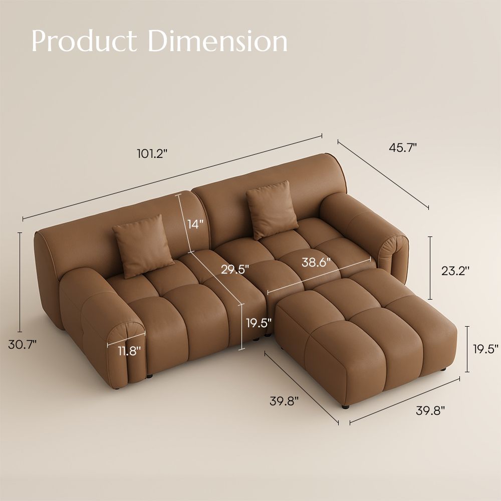 Stain-Resistant Caramel Genuine Leather Modular Sofas