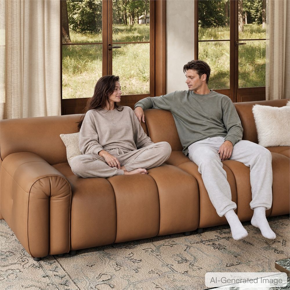3-4 Seater Caramel Genuine Leather Modular Sofas