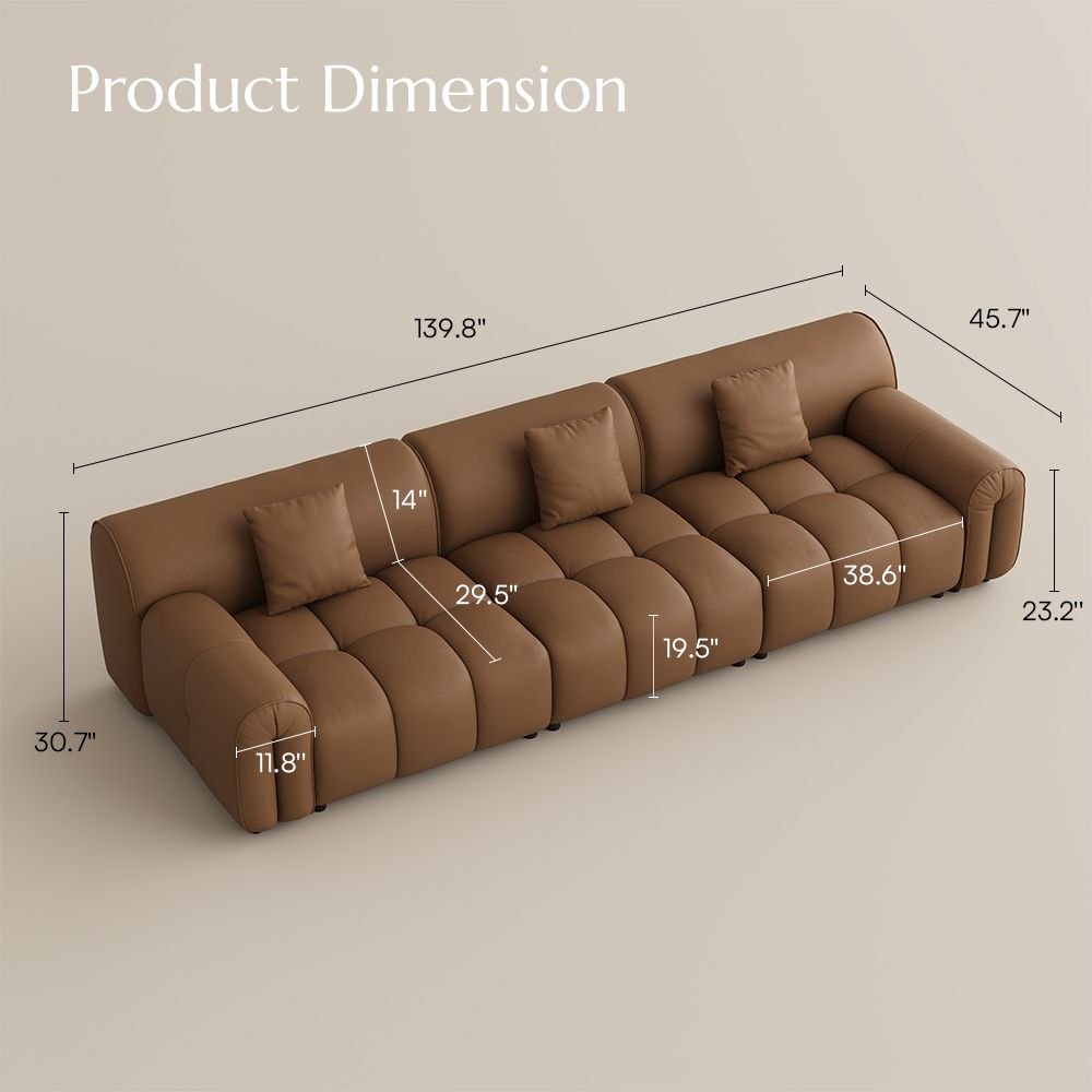 Medium Caramel Genuine Leather Sofa Set