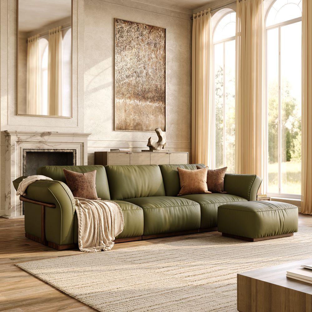 Top Grain Leather Green Genuine Leather Modular Sofas