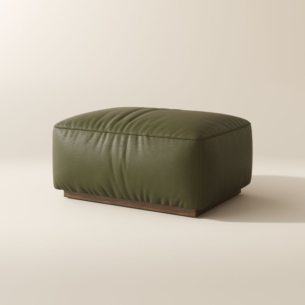 Curved Armrest Green Genuine Leather Modular Sofas