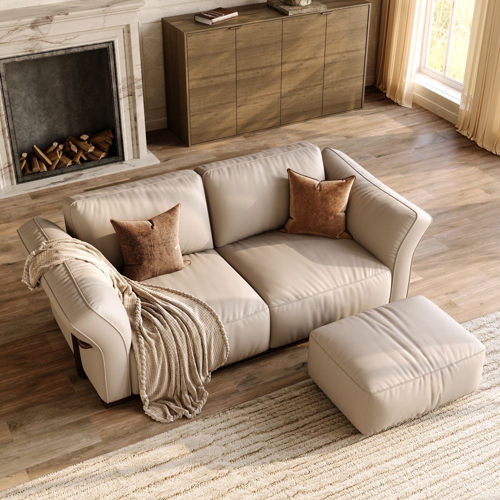 Loveseats Beige Genuine Leather Modular Sofas