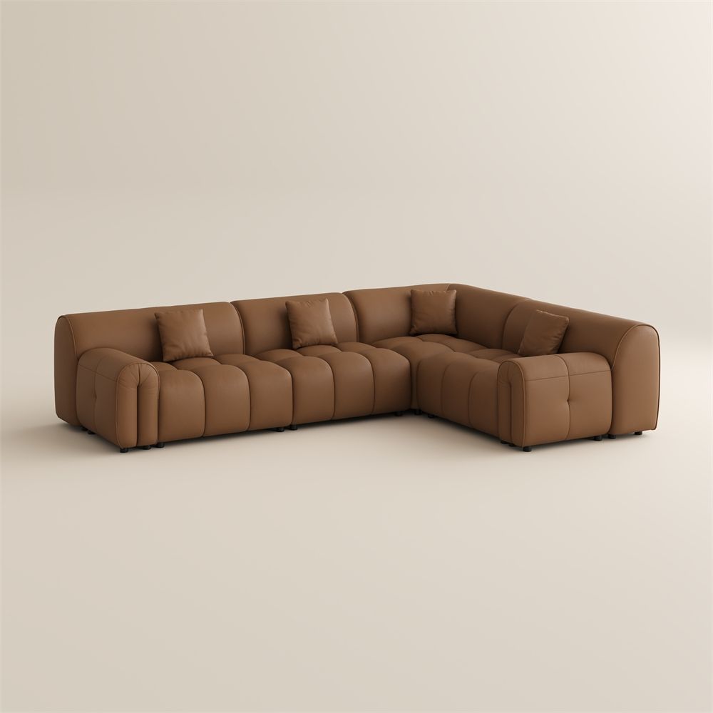 Pure Color Caramel Genuine Leather Modular Sofas