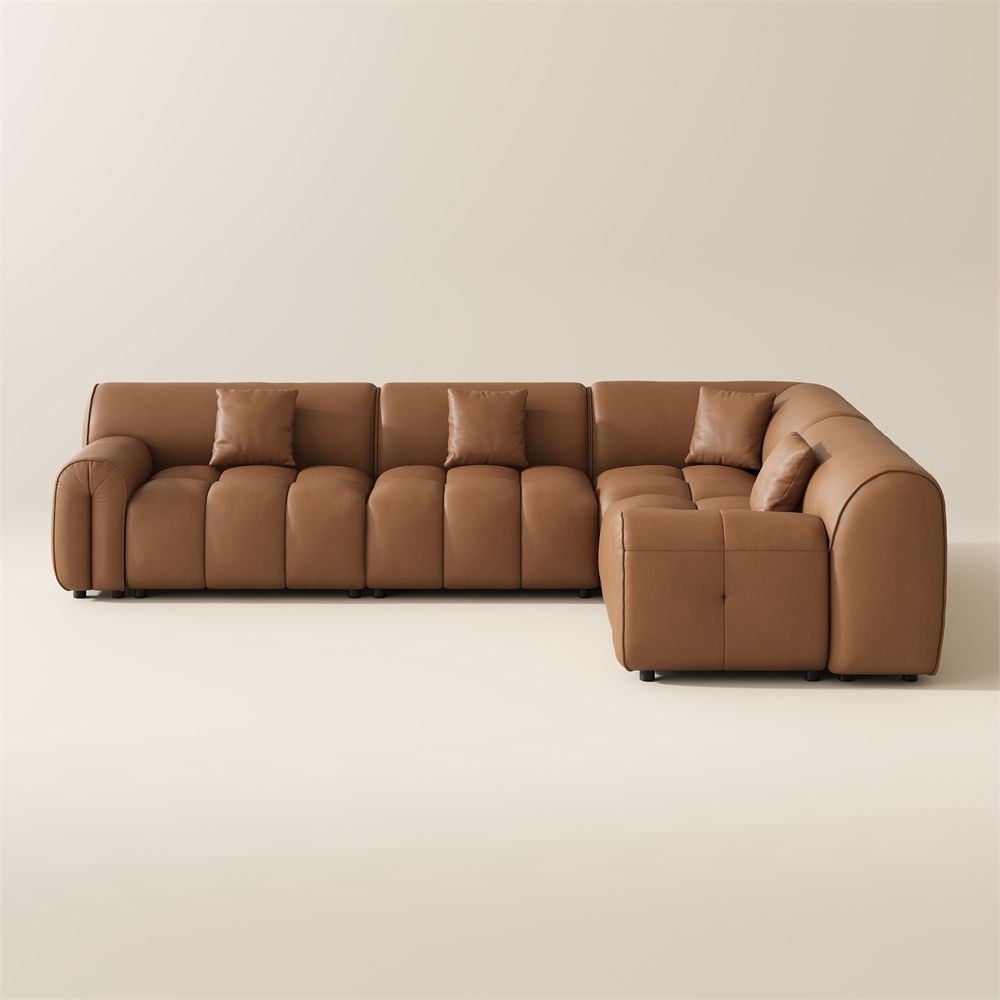 Brown Caramel Genuine Leather Modular Sofas