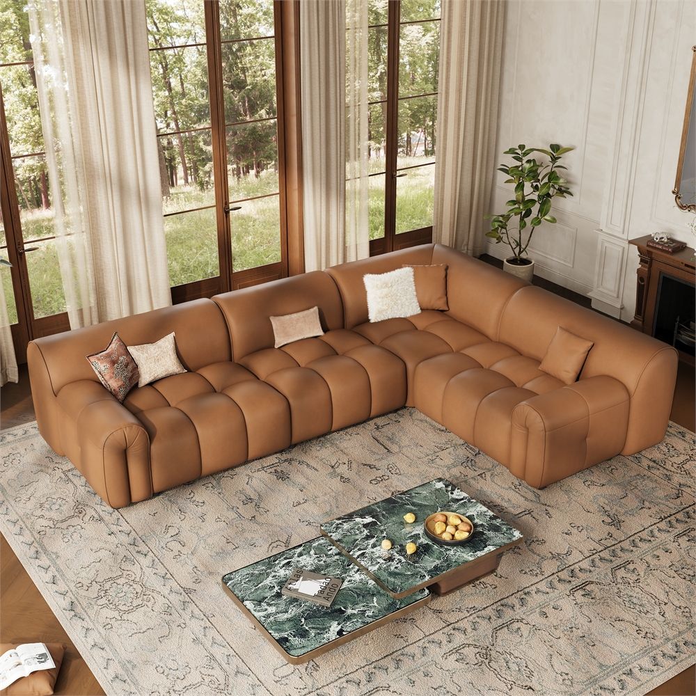 L-Shaped Sofas Caramel Genuine Leather Modular Sofas
