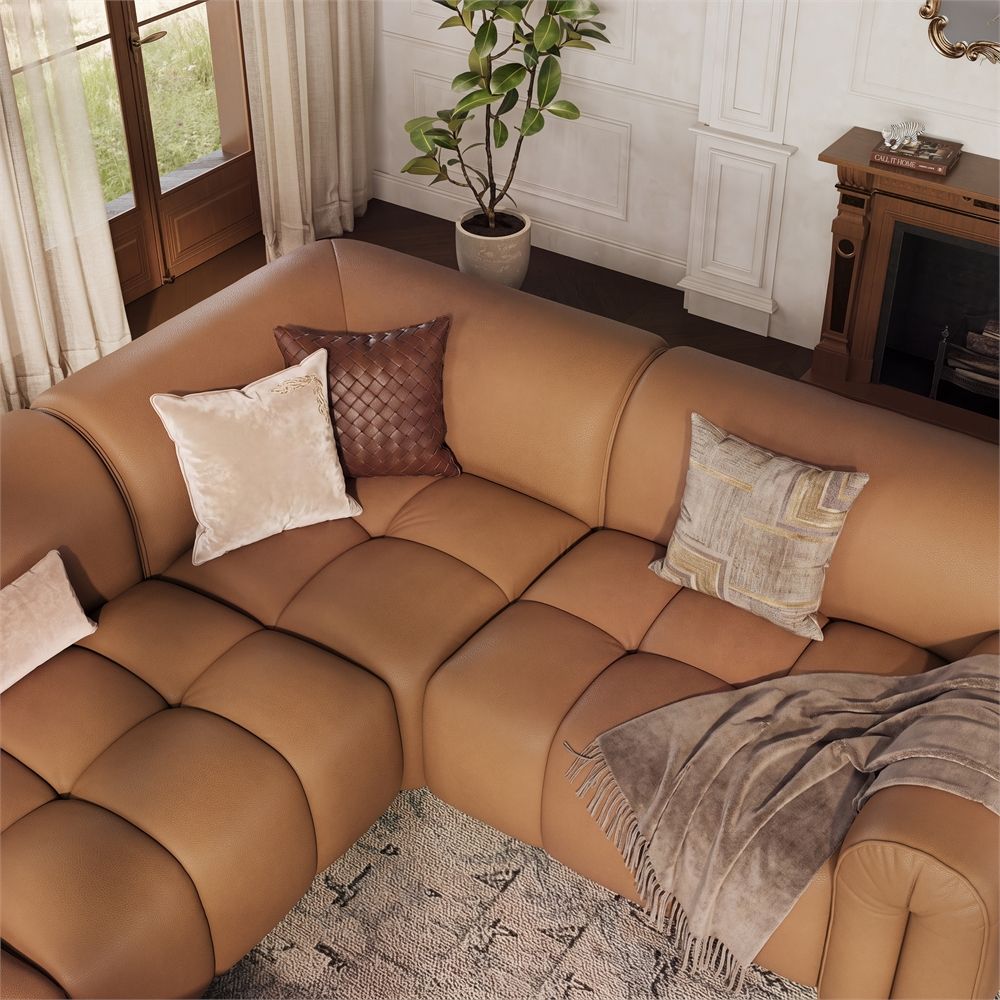 Genuine Leather Caramel Genuine Leather Modular Sofas
