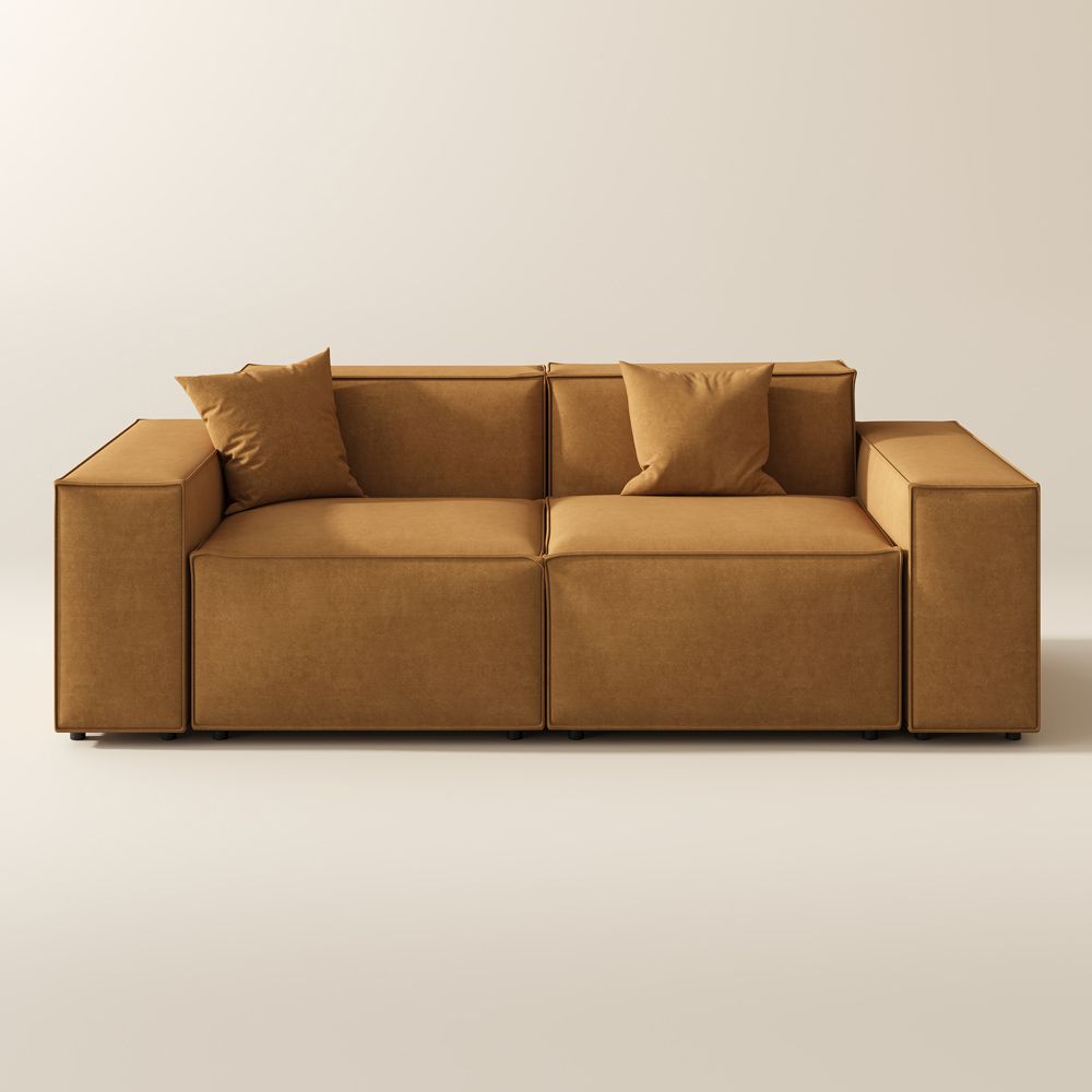 Square Armrest Yellow Fabric Modular Sofas