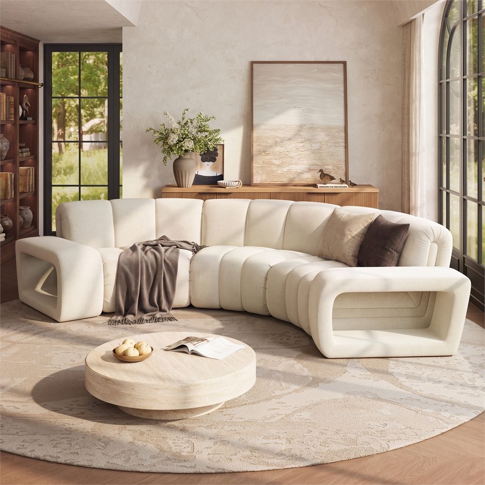 Stain-Resistant Beige Pet-Friendly Fabric Modular Sofas