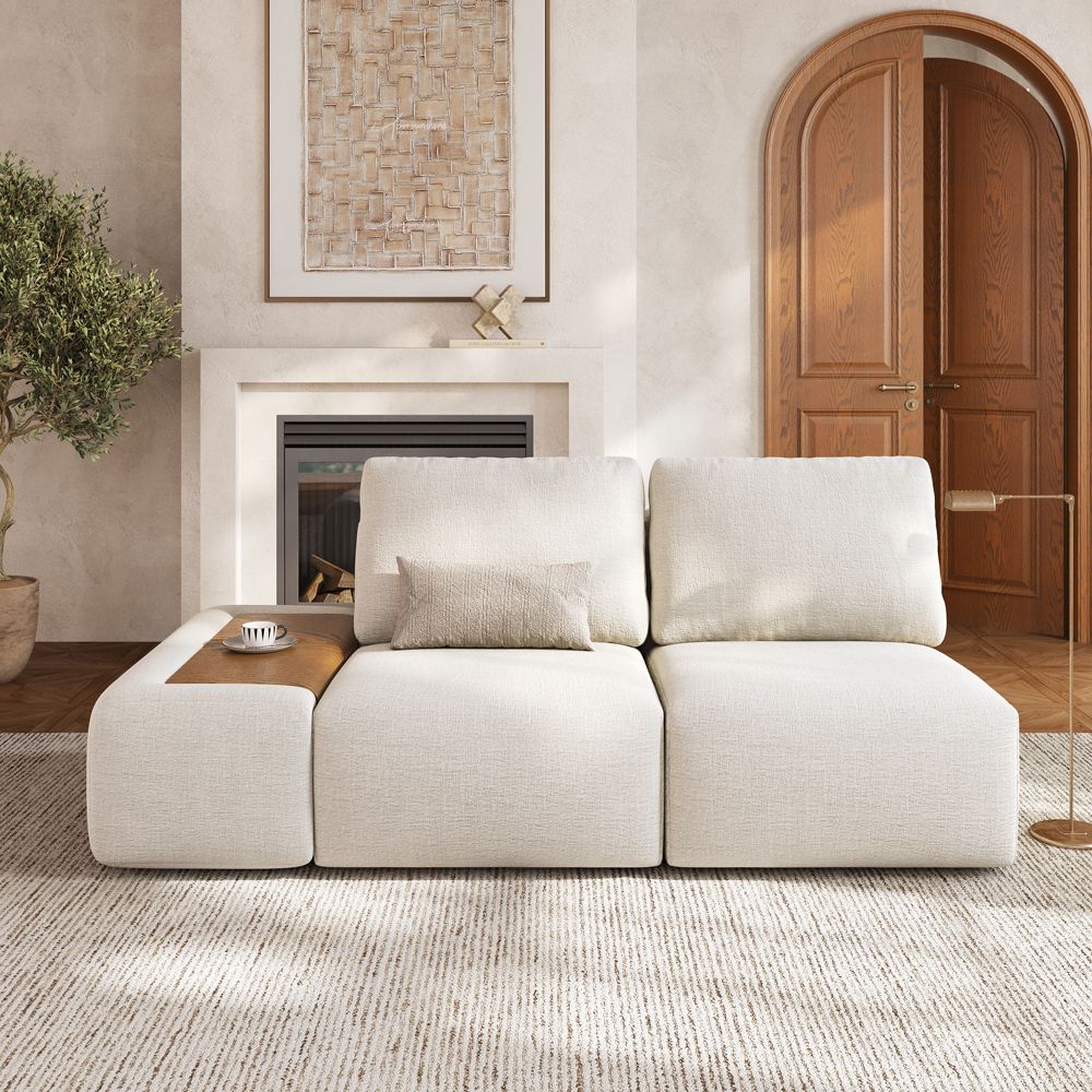 Relaxed Beige Chenille Modular Sofas