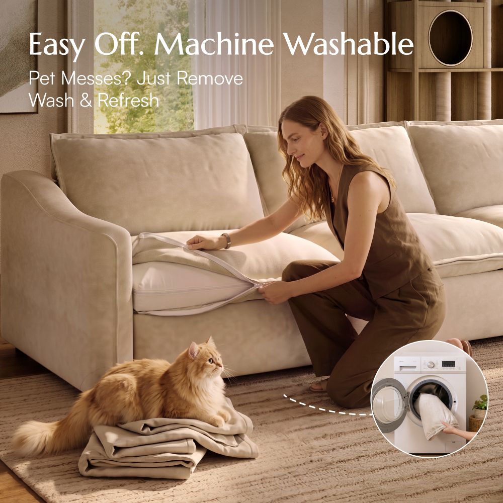 Soft Beige Pet-Friendly Fabric Modular Sofas