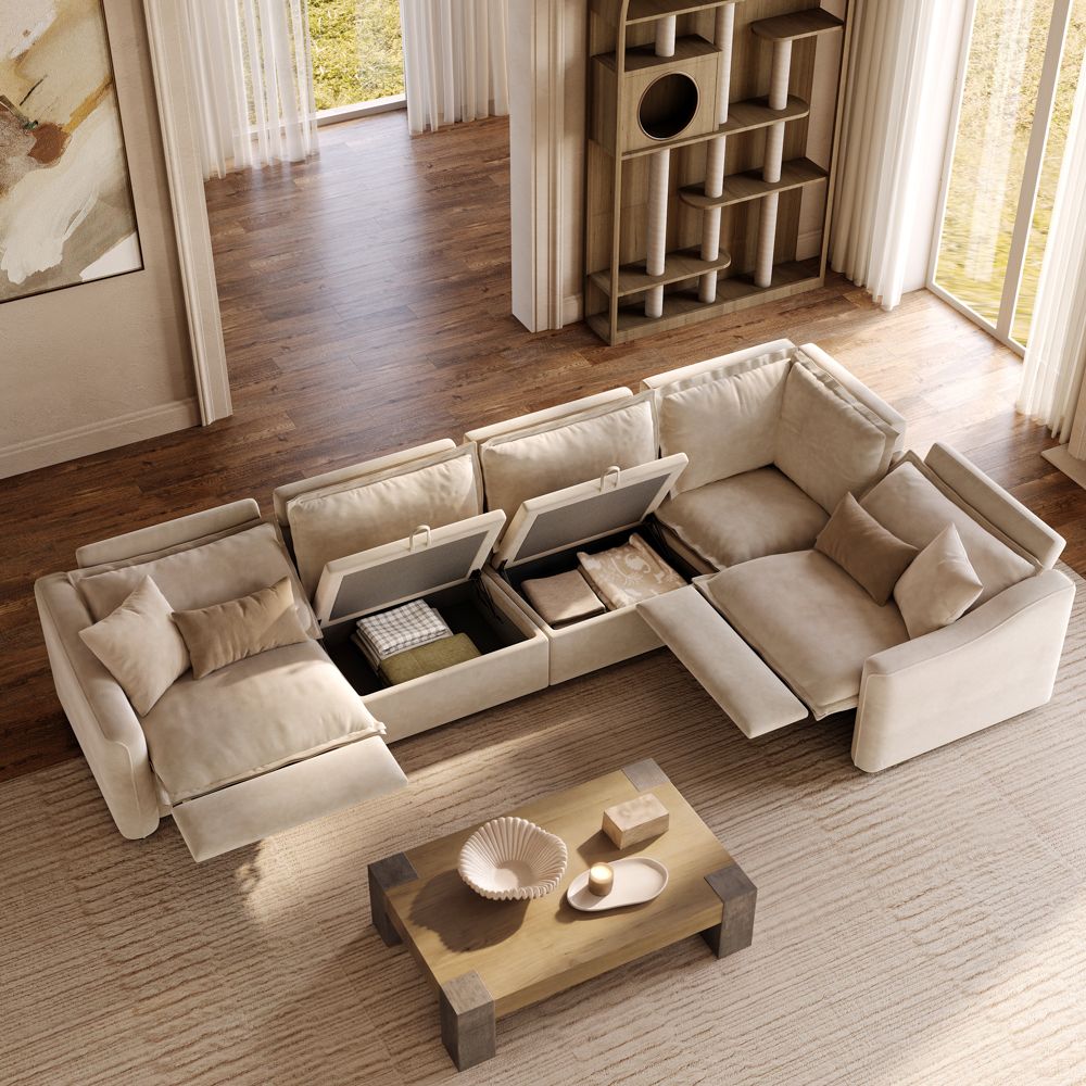 Comfortable Beige Pet-Friendly Fabric Modular Sofas