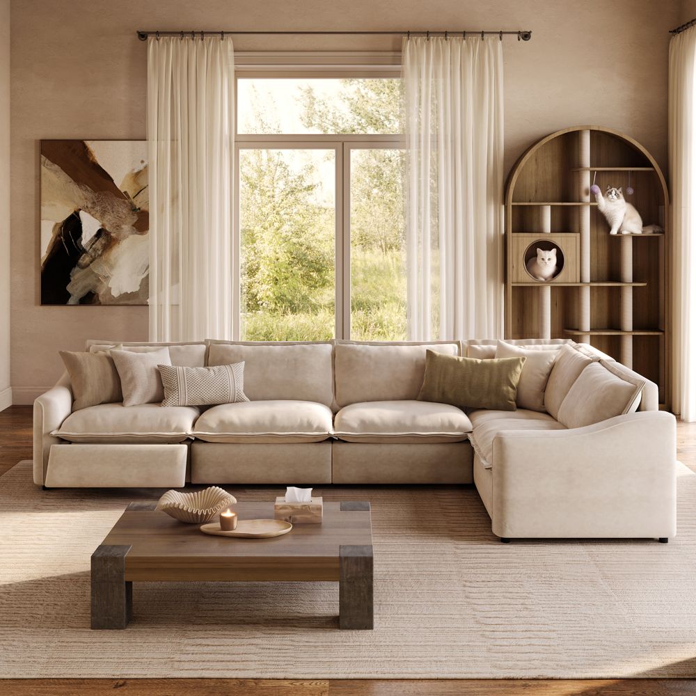 Home Theater Beige Pet-Friendly Fabric Modular Sofas