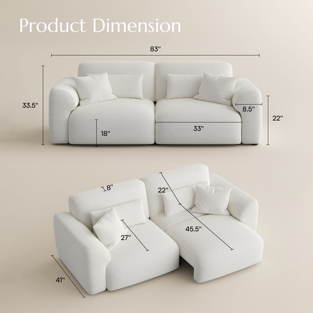 Oversized White Chenille Fabric Power Reclining Sofas
