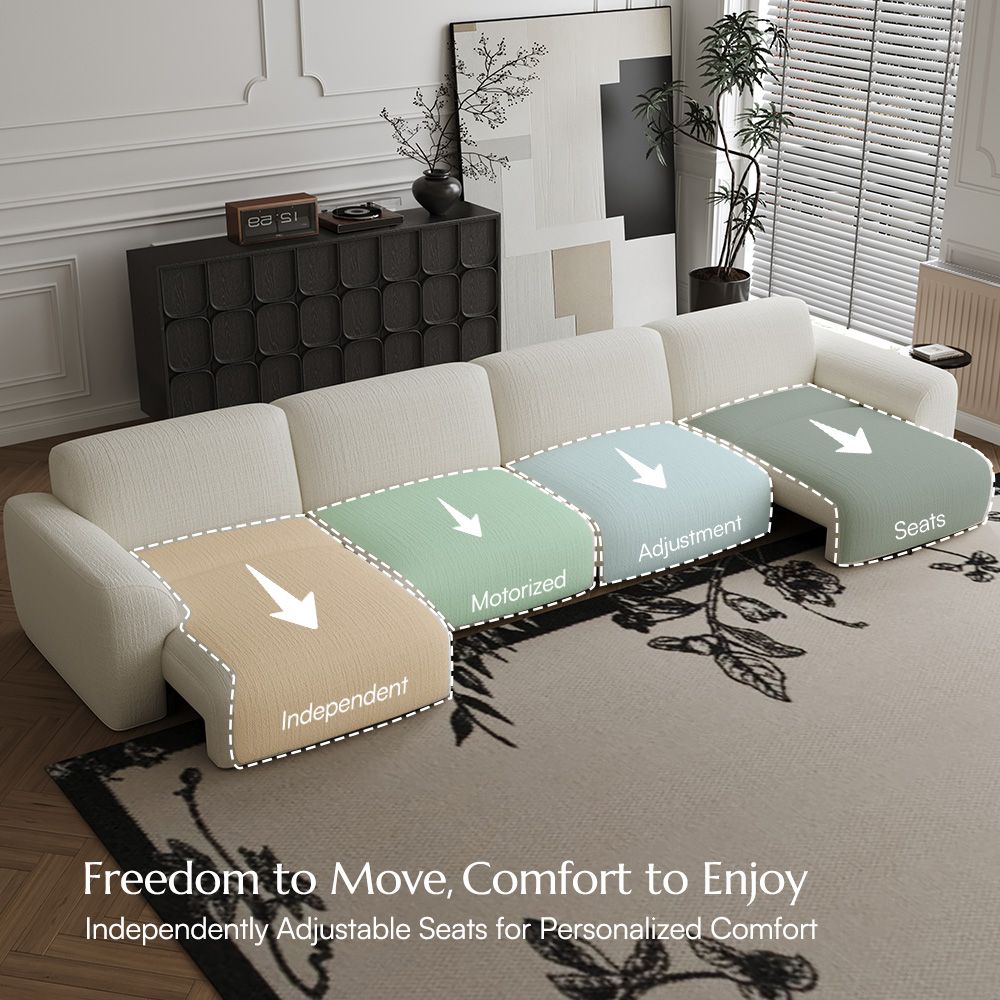 Oversized White Chenille Fabric Power Reclining Sofas