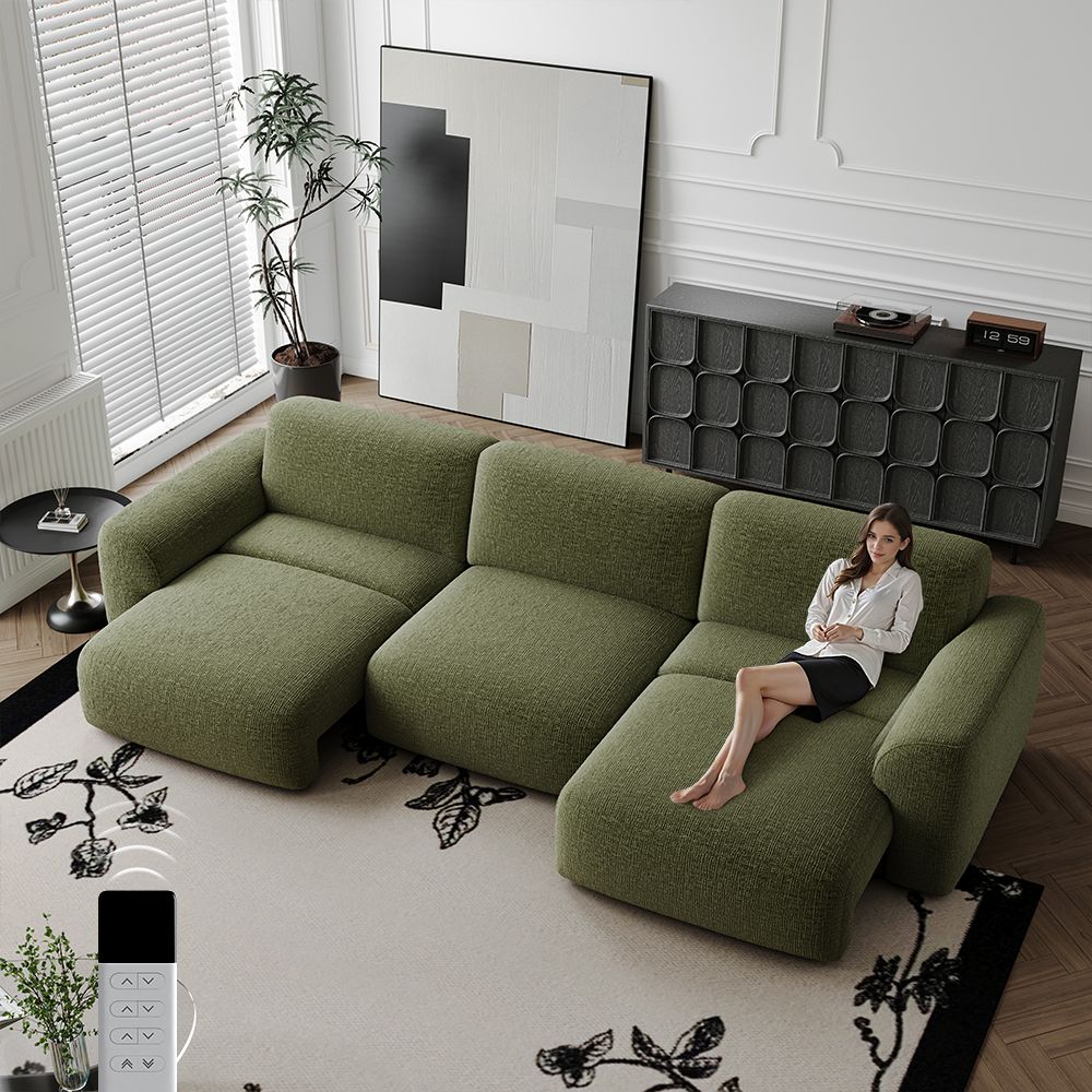 Oversized Green Chenille Fabric Power Reclining Sofas