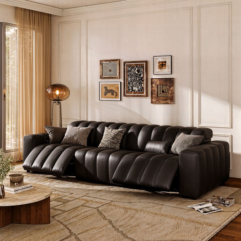 Black Full-Grain Leather Power Reclining Sofas