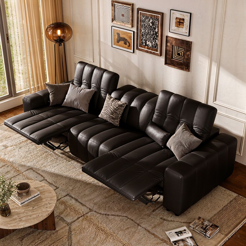 Black Full-Grain Leather Power Reclining Sofas