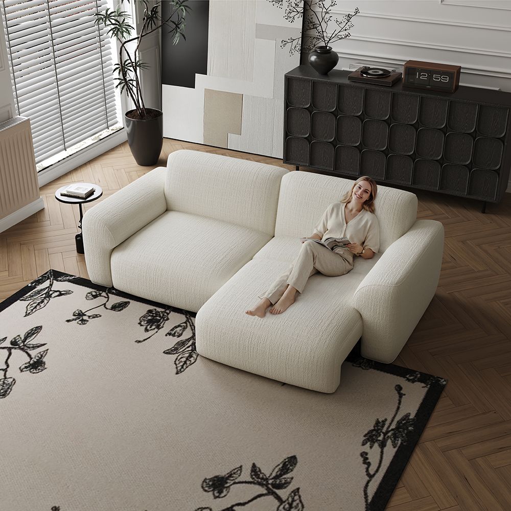 Apartment White Chenille Fabric Power Reclining Sofas