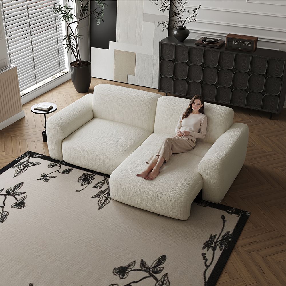 Wide Armrest White Chenille Fabric Power Reclining Sofas