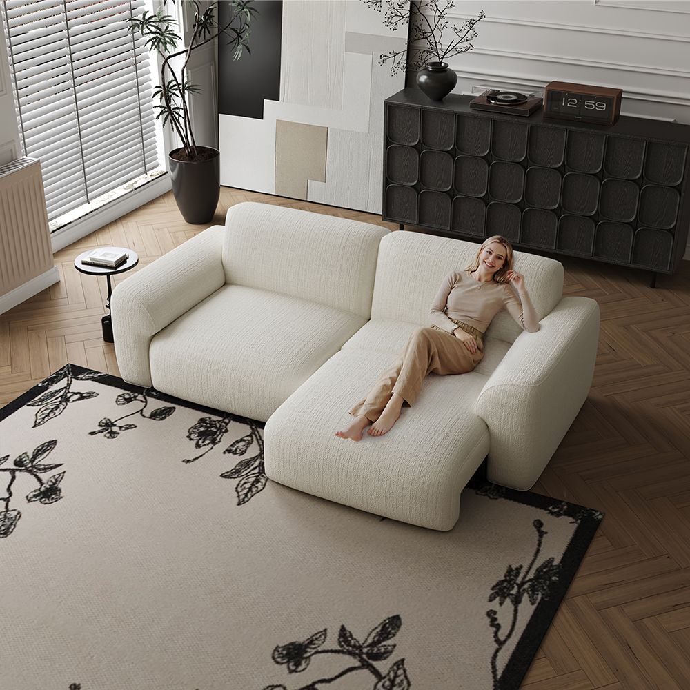 Modern Luxury White Chenille Fabric Power Reclining Sofas
