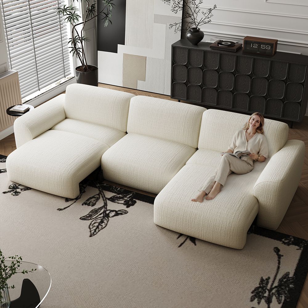 L-Shaped Sofas White Chenille Fabric Power Reclining Sofas