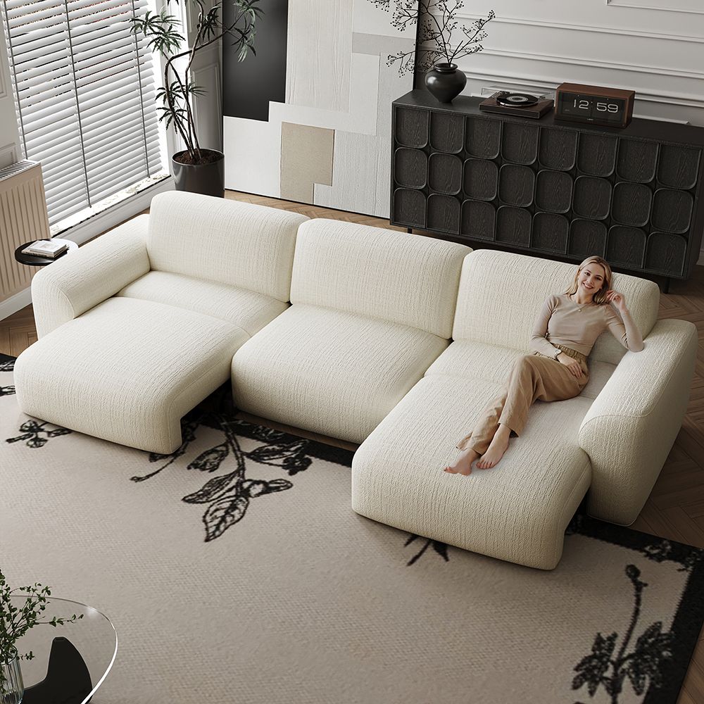 Foldable White Chenille Fabric Power Reclining Sofas
