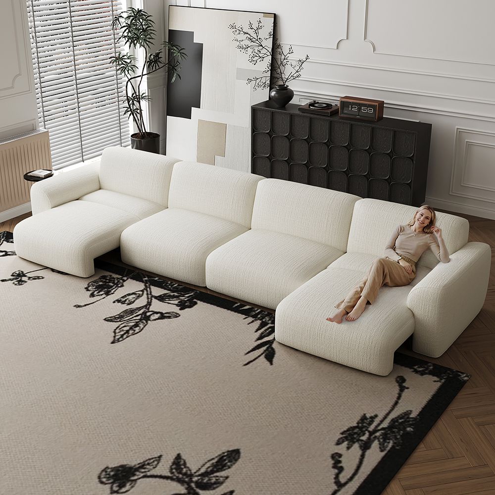Extendable White Chenille Fabric Power Reclining Sofas