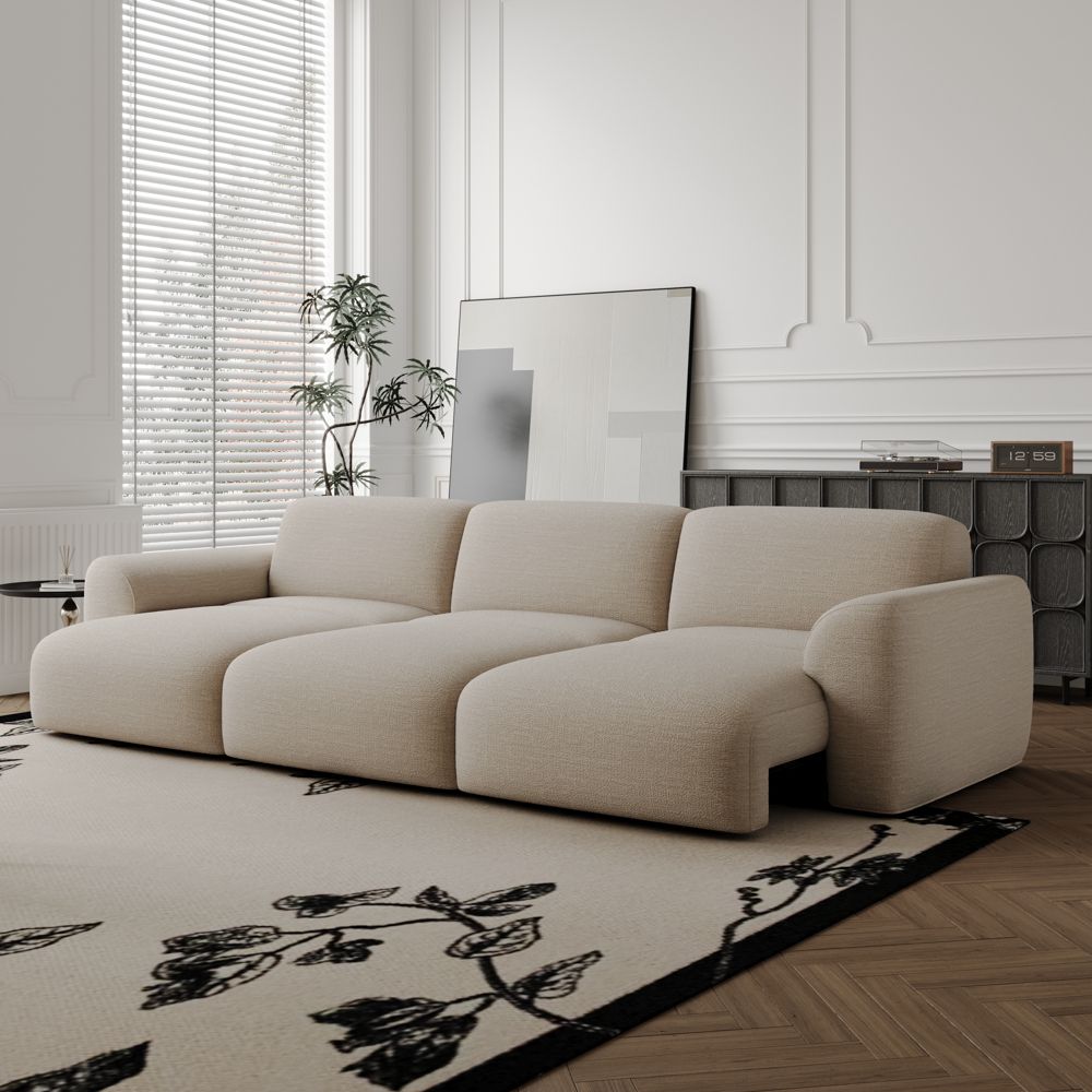 Light Khaki Chenille Fabric Power Reclining Sofas