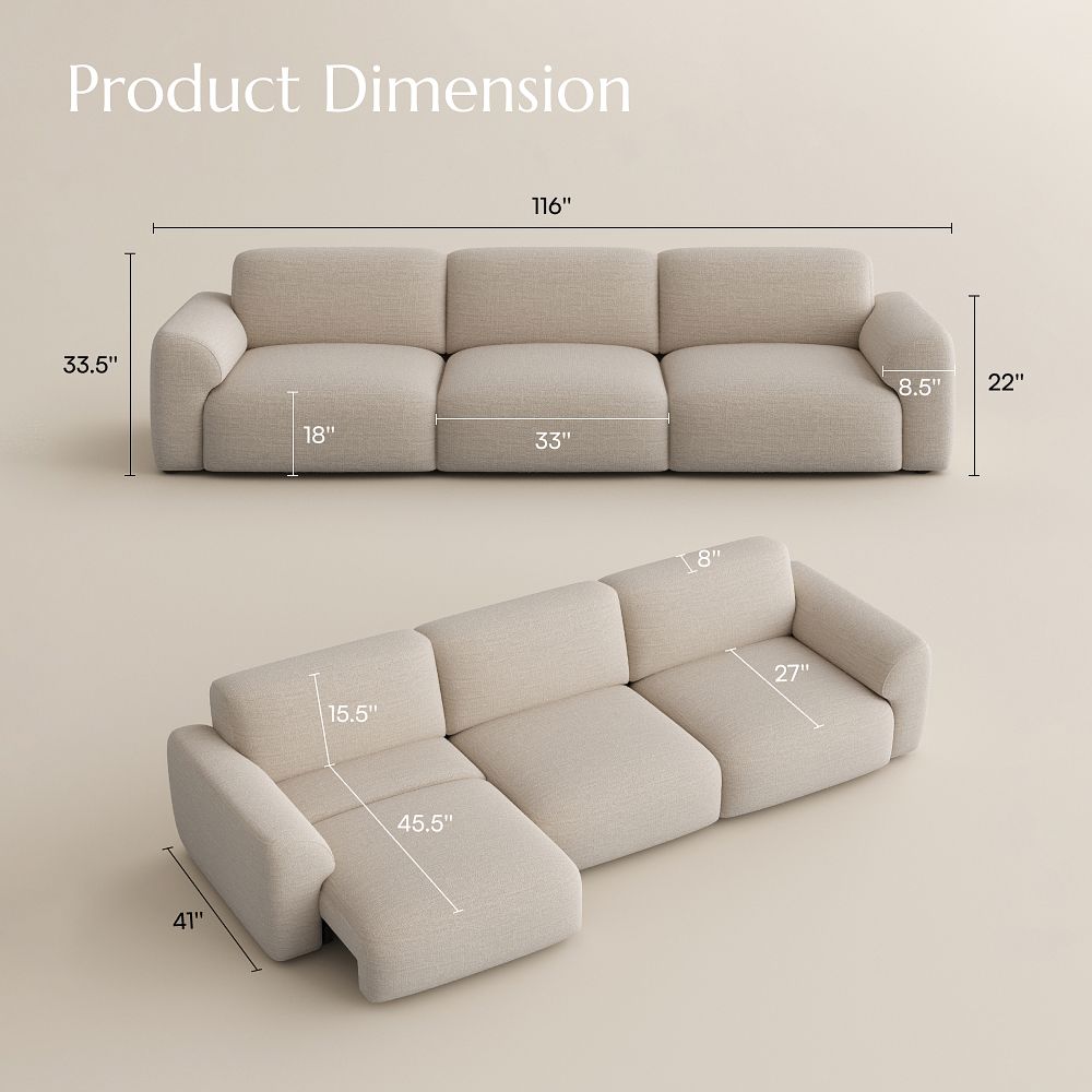 U-Shaped Sofas Light Khaki Chenille Fabric Power Reclining Sofas