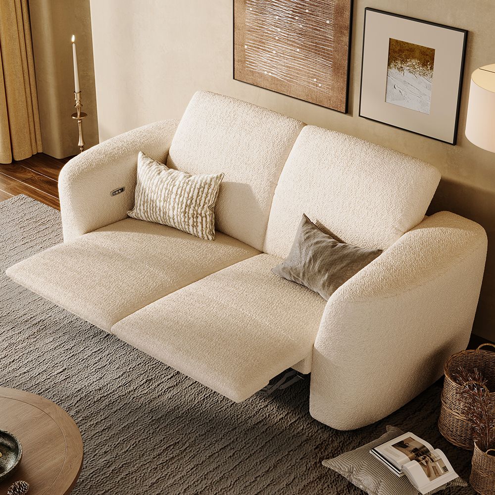 Adjustable Beige Italian Bouclé Teddy Power Reclining Sofas