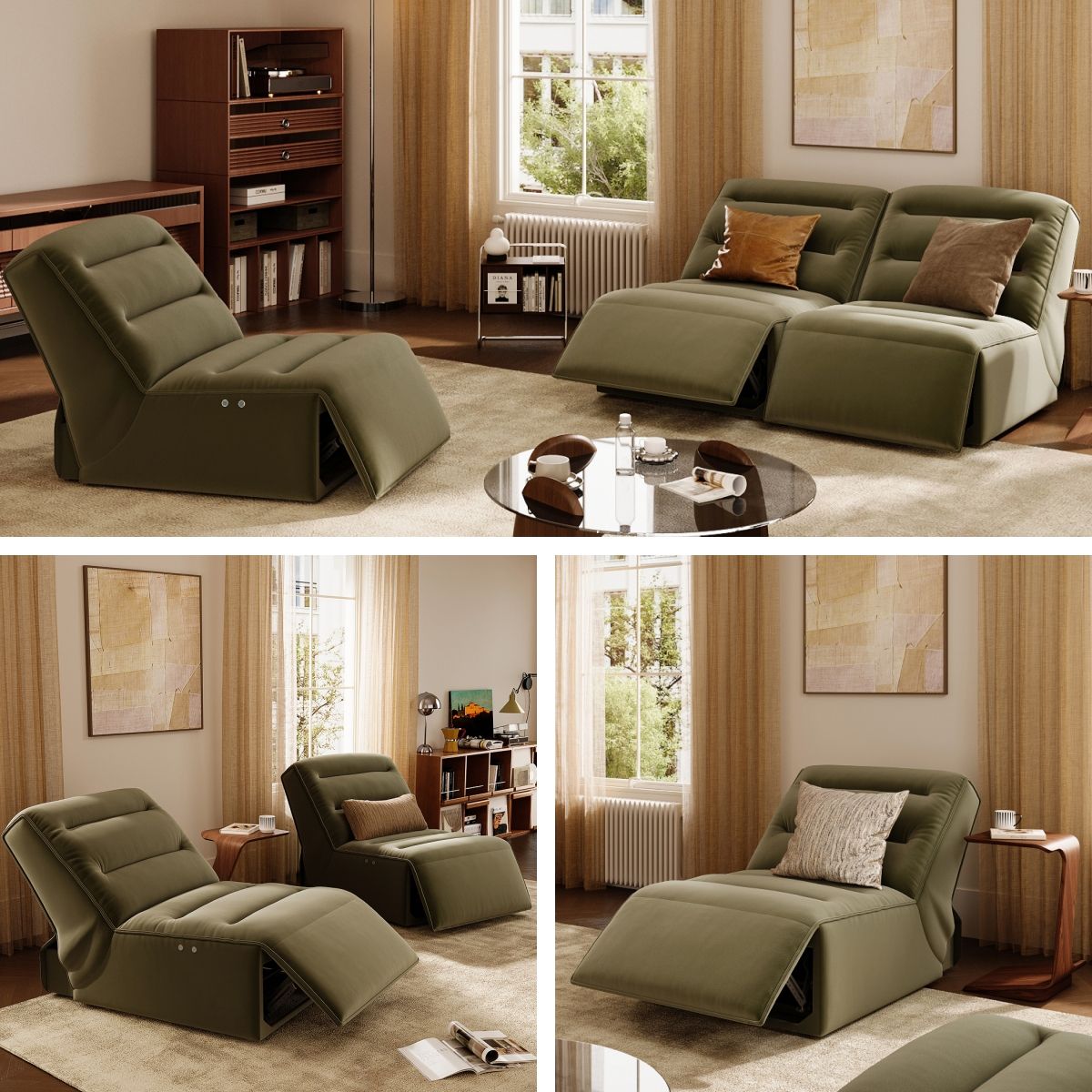 2-3 Seater Green Pet-Friendly Fabric Power Reclining Sofas