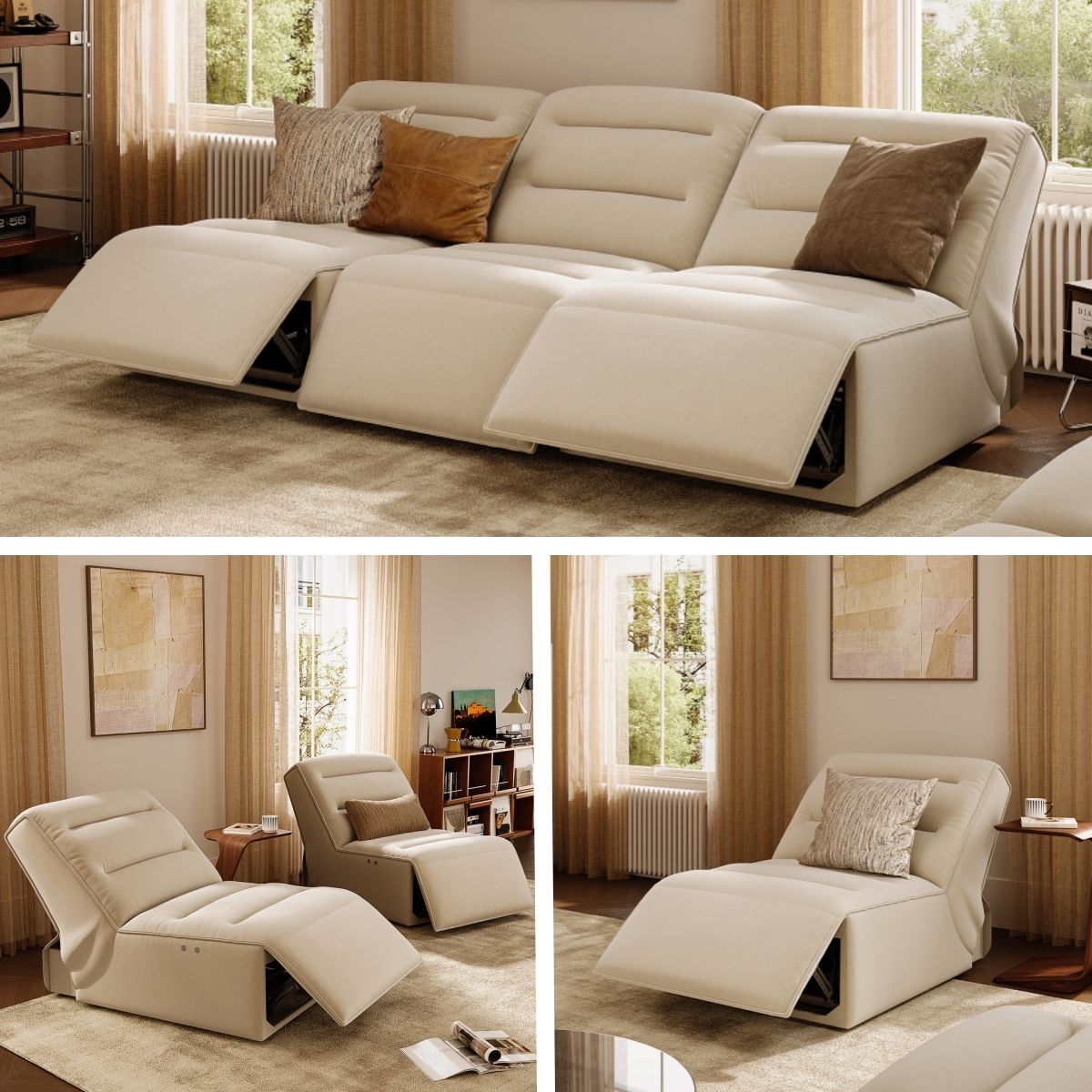Relaxed Khaki Pet-Friendly Fabric Power Reclining Sofas