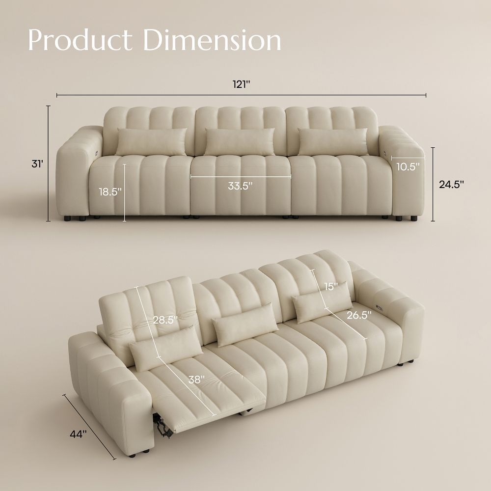 Bedroom Beige Full-Grain Leather Power Reclining Sofas