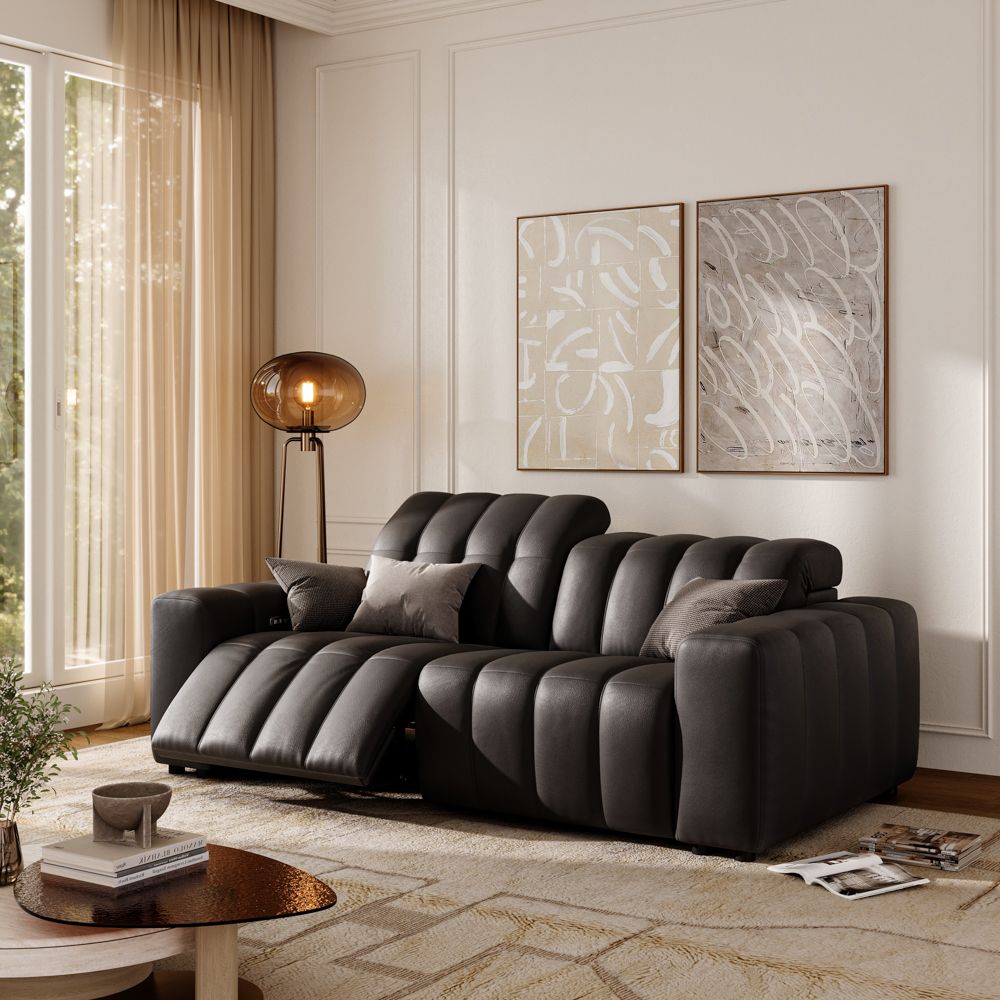 Power Reclining Sofas Black Full-Grain Leather Power Reclining Sofas