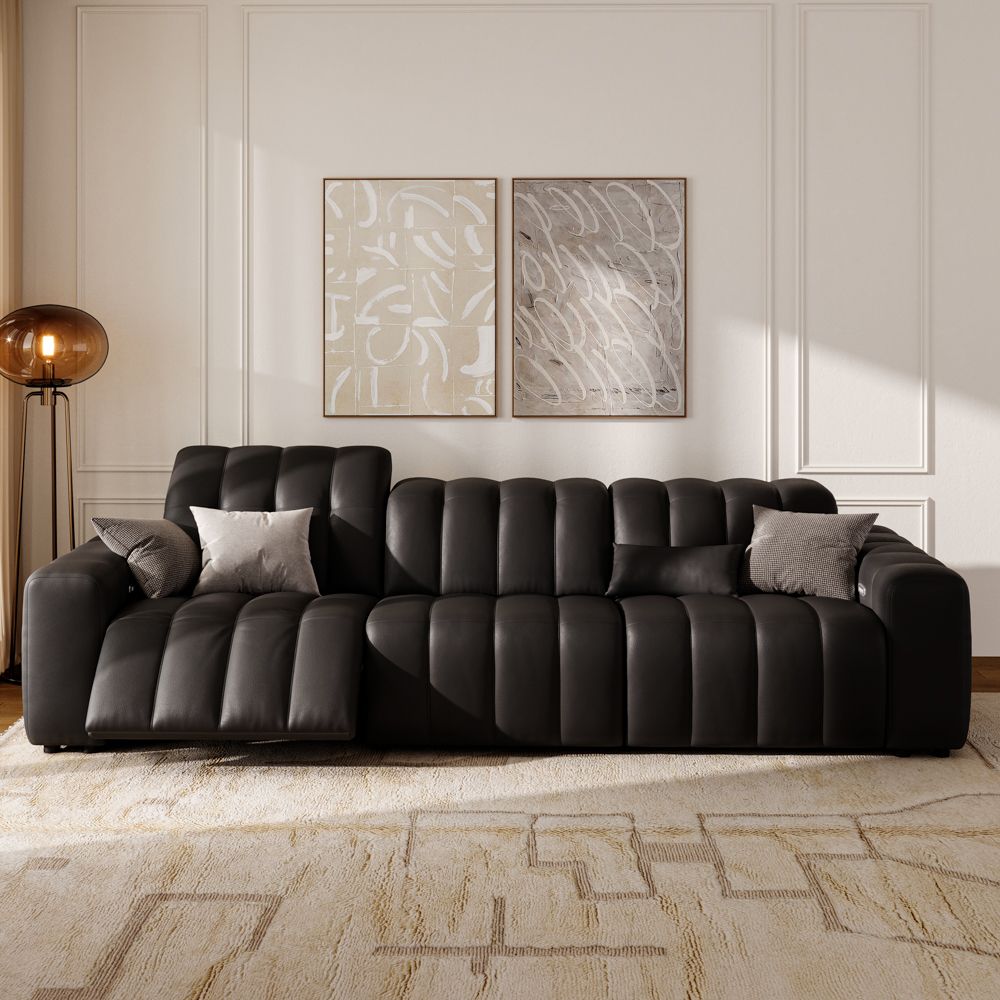 Modern Luxury Black Full-Grain Leather Power Reclining Sofas