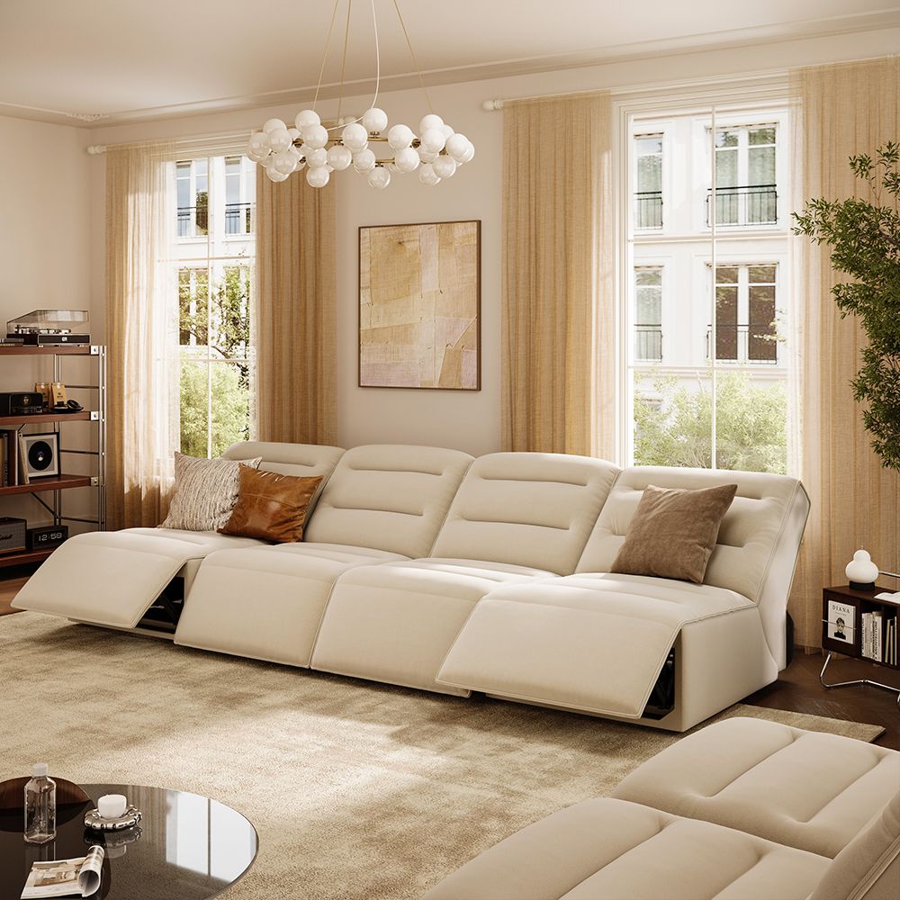 Modular Khaki Pet-Friendly Fabric Power Reclining Sofas
