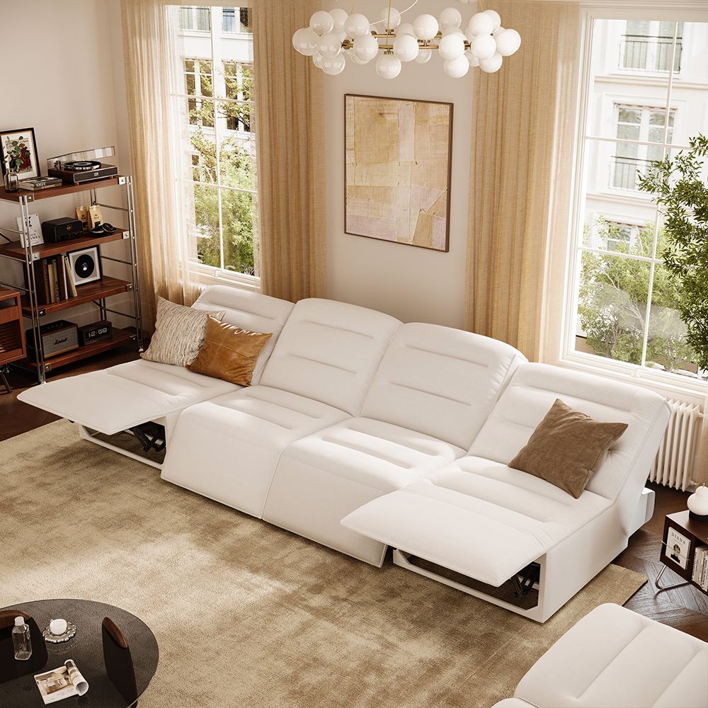 Fully Assembled White Pet-Friendly Fabric Power Reclining Sofas