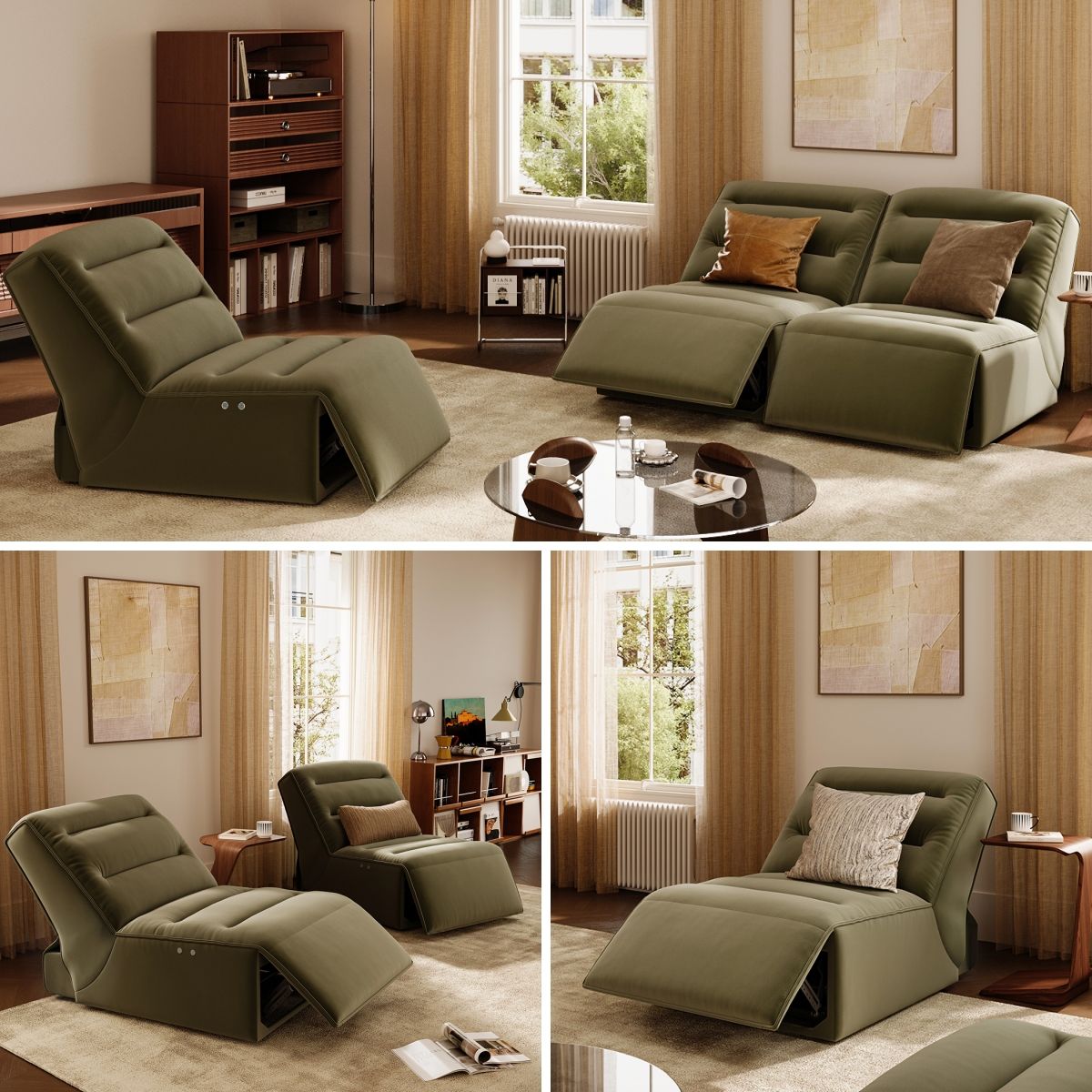 2-3 Seater Green Pet-Friendly Fabric Power Reclining Sofas