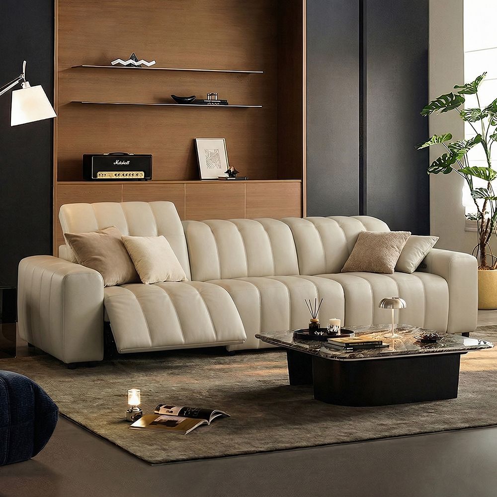 Melody Beige Full-Grain Leather Power Reclining Sofas