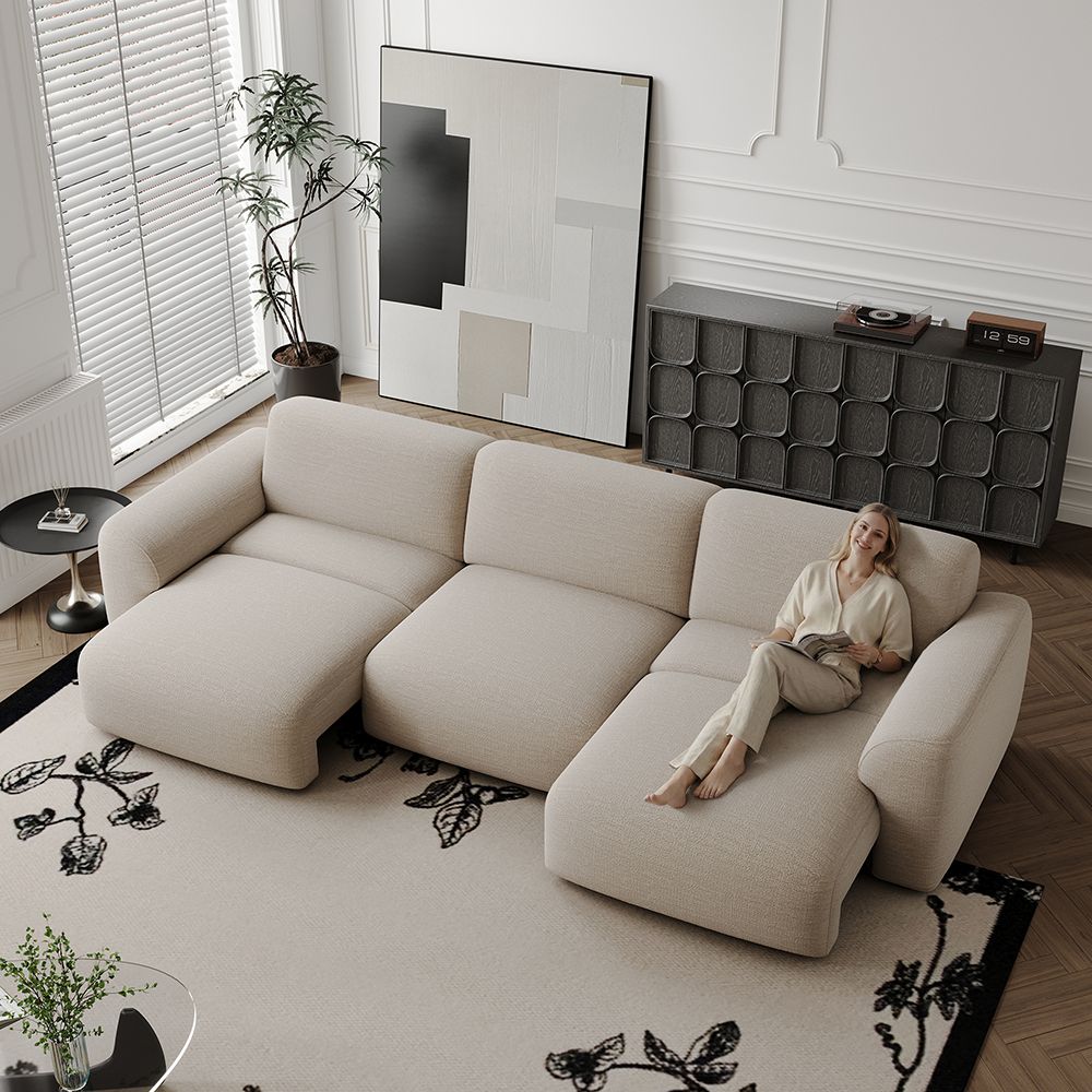 Chenille Light Khaki Chenille Fabric Power Reclining Sofas