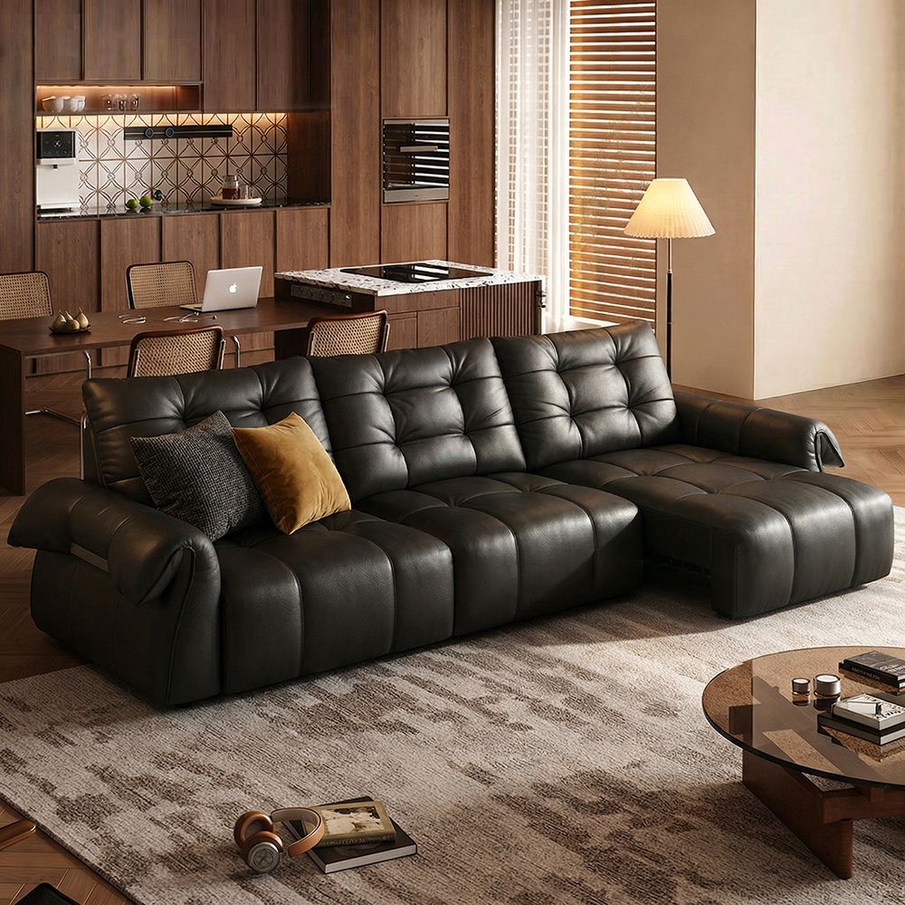 Black Top Grain Leather Power Reclining Sofas